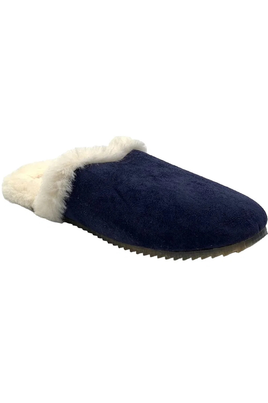 Issac Mizrahi Live! Microsuede Classic Slipper with Faux Fur Navy - Medium